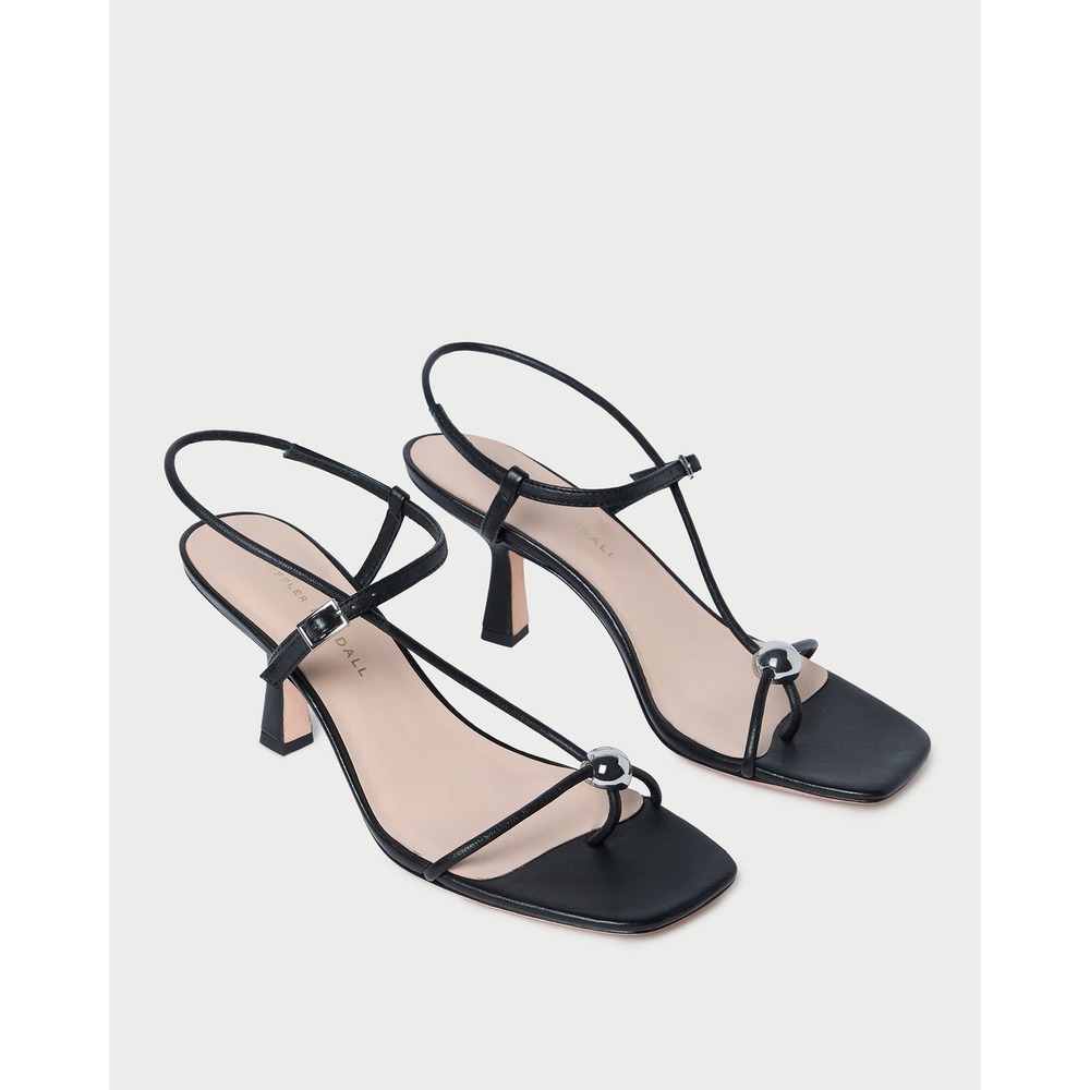 Loeffler Randall Triana Black Leather Strappy Mid-Heel Sandals Size 7.5